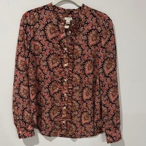 J. Crew Paisley Ruffle Blouse - Coral and Black